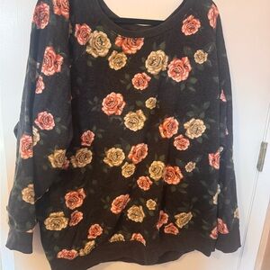torrid Black Crewneck Sweatshirt with Pink & Cream Roses